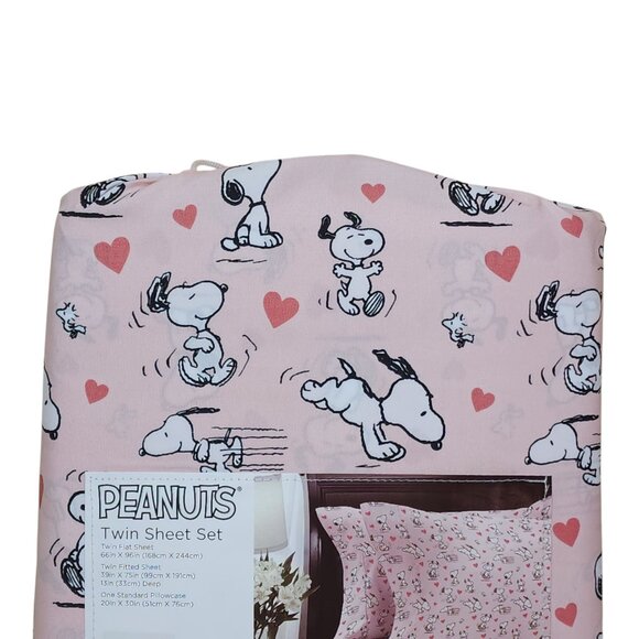Peanuts Snoopy Twin Sheet Set By Berkshire Pink Hearts Polyester Valentines Day - Picture 5 of 8